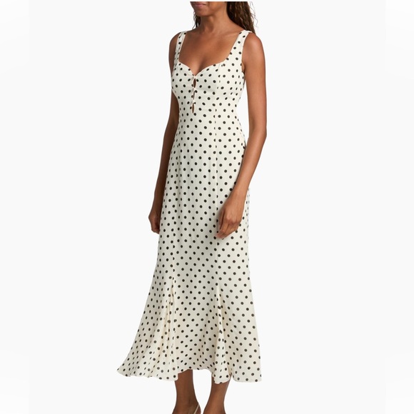 NWT- Reformation Laine Dress- White and Black Polka Dot Sleeveless Midi Dress - Picture 6 of 6